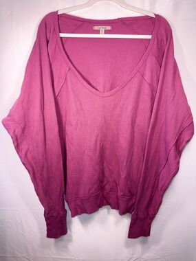 Free People Oversized Women Comfy V-Neck Waffle Knit Pink Sweater Size Medium